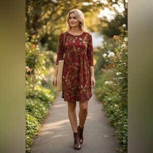 Burgundy floral babydoll dress
